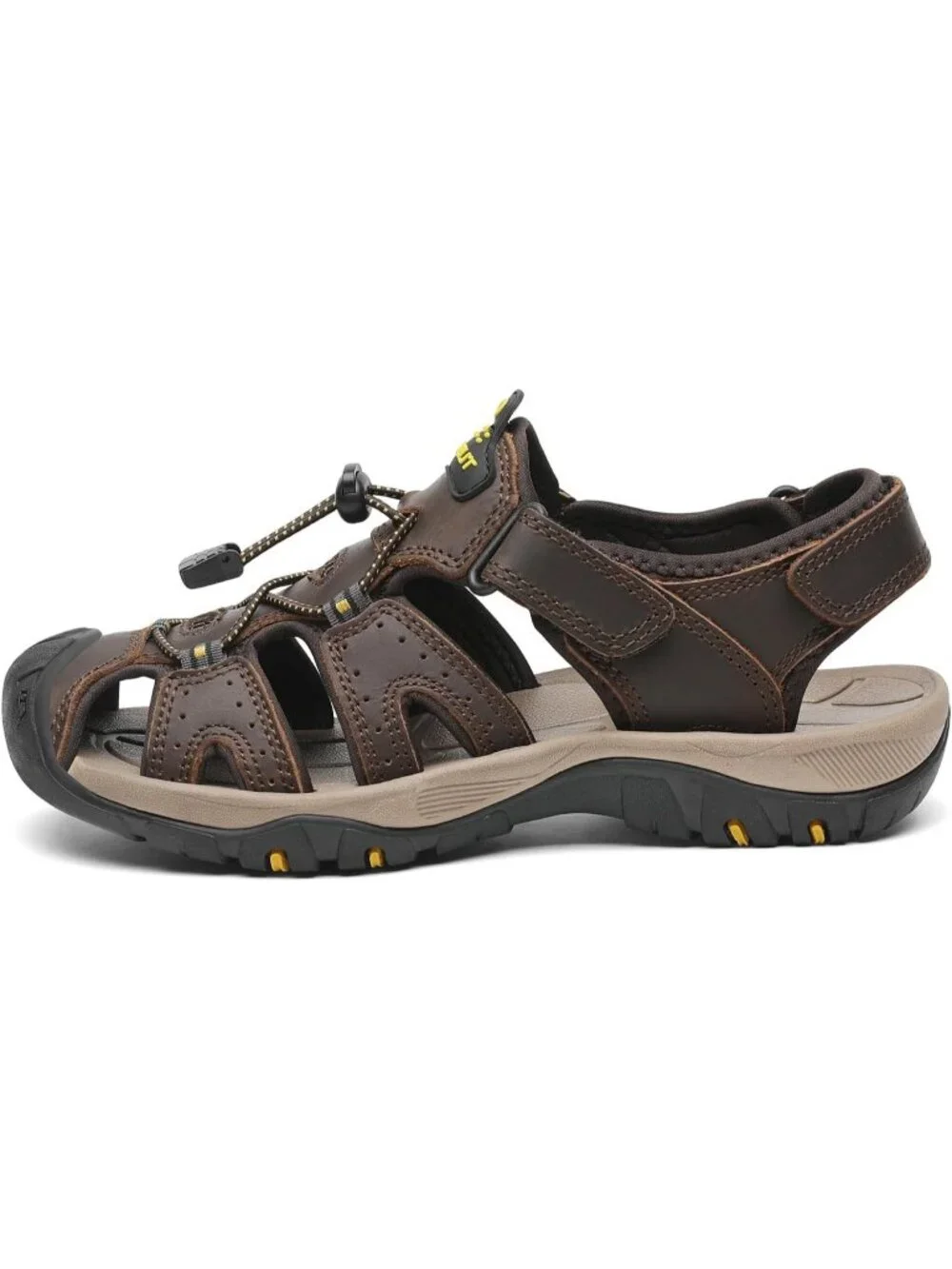 Mens Dark Brown Closed Toe Leather Athletic Outdoor Hiking Sport Sandal Shoes